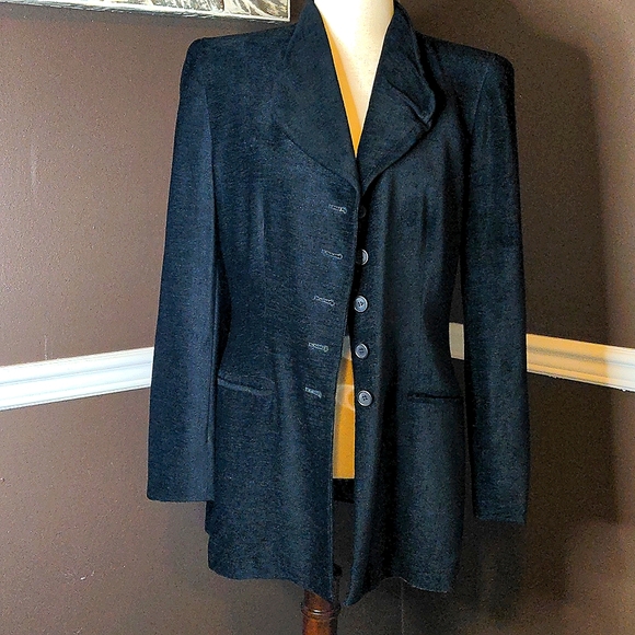 Giorgio Armani vintage black textured 5 button collared long blazer jacket sz 44 - Picture 5 of 11